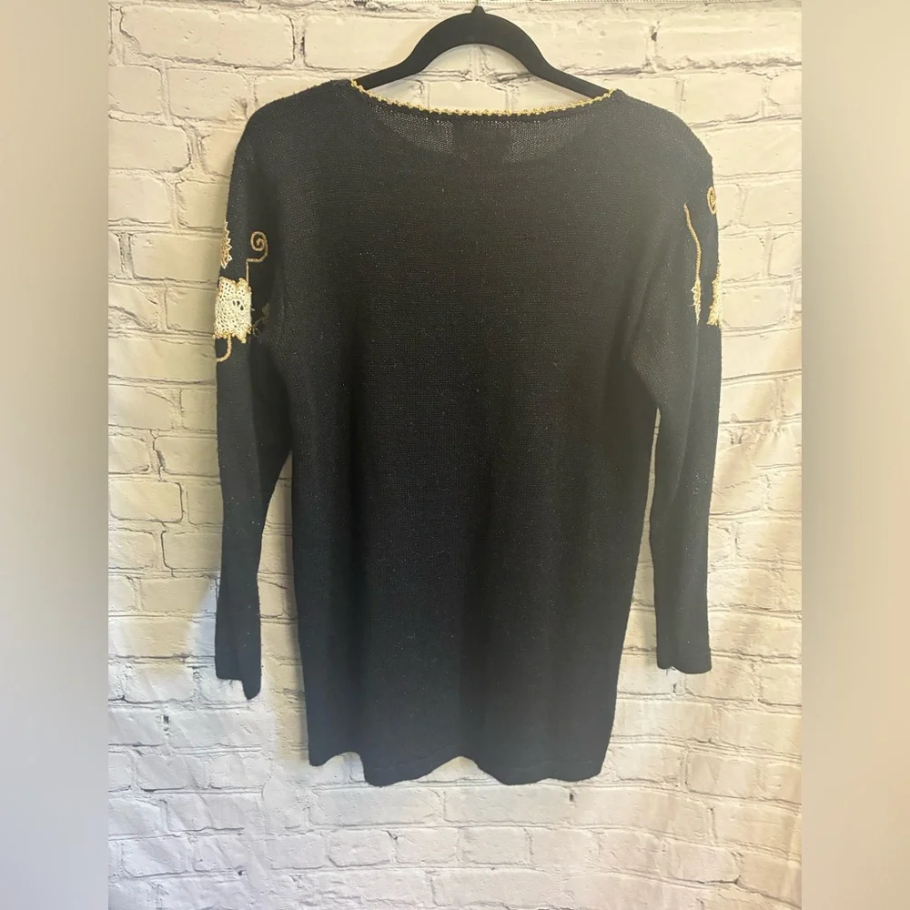 Vintage Women’s Jaclyn Smith Sz Small‎ Metallic Sweater Pearl Embroidered Black